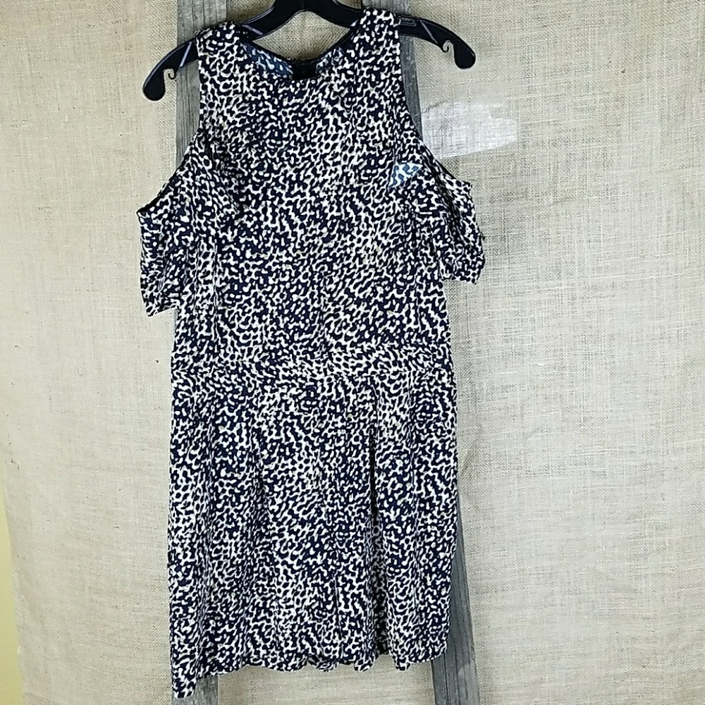 Topshop women 8 animal print cold shoulder ruffled romper‎ short sleeves pockets